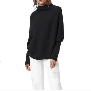 All Saints Ridley Funnel Neck Wool Cashmere Black Ribbed Sweater Top M